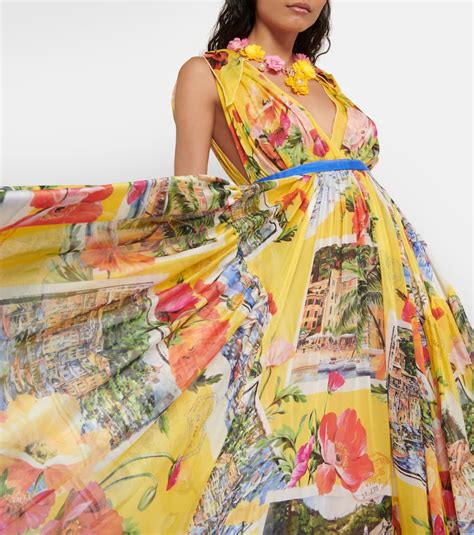 Dolce And Gabbana Portofino Printed Silk Chiffon Gown In Multicoloured