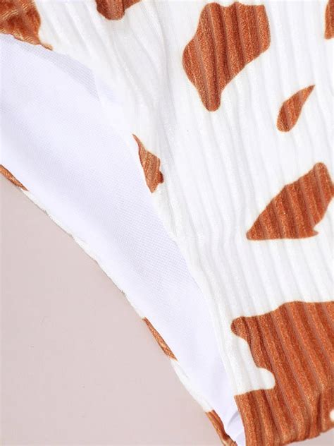 Emmiol Free Shipping Cow Print Halter Chain Bikini Set Brown S In Bikini Sets Online Store