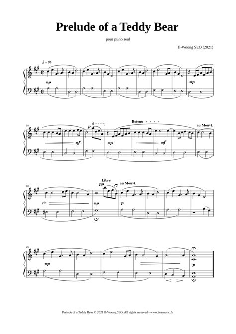 Prelude Of A Teddy Bear Sheet Music For Piano Solo Easy