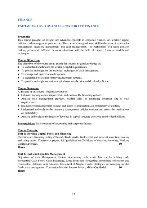 ummbab advanced corporate finance  finance ummbab