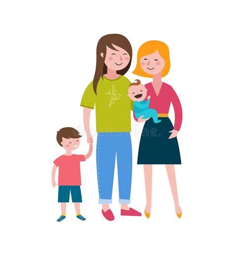 Familias Gay Familia Feliz Riéndose Pares Con Los Niños Ilustración del Vector Ilustración