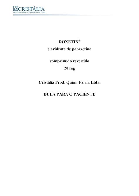 Pdf Bula Paciente Roxetin Desenvolvimento De Novos