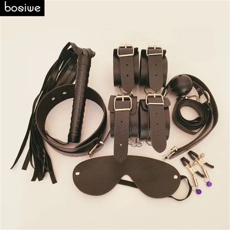 FREE GIFT 7 Pcs Set Adult Games Leather Sex Bondage Hand Cuffs Whip