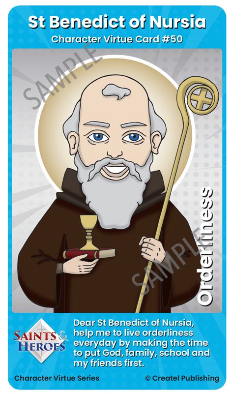 St Benedict Of Nursia Character Virtue Card Createl Publishing