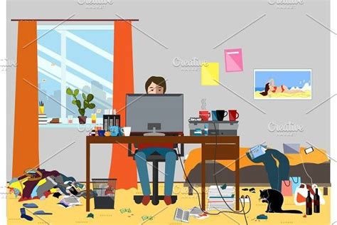 Illustration Of A Disorganized Room Littered With Pieces Of Trash Room