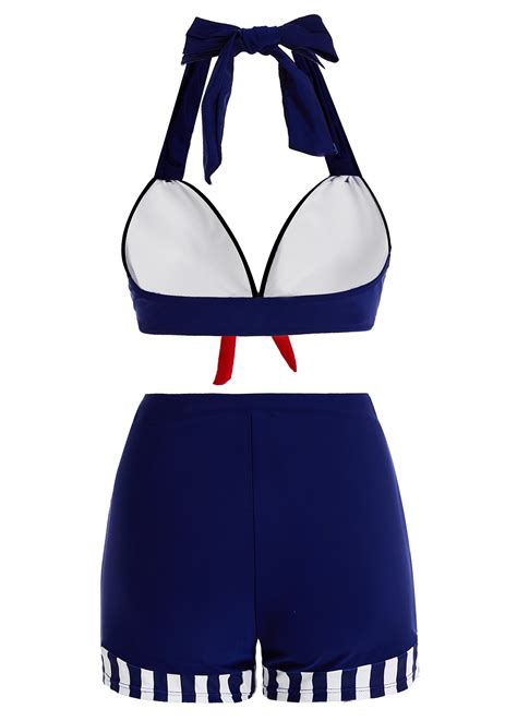 High Waisted Bowknot Navy Bikini Set Rosewe USD 17 98