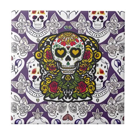 Sugar Skull Art Day Of The Dead Altar Ceramic Tile Zazzle