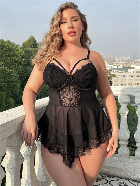 Plus Size Underwired Sexy Lingerie Skirt 2 Piece Set SHEIN USA