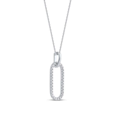 Round Cut Diamond Oblong Outline Necklace 15 Ct Tw Sterling Silver 18