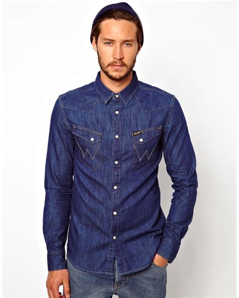 Wrangler Denim Shirt Slim Fit City Western in Blue for Men | Lyst