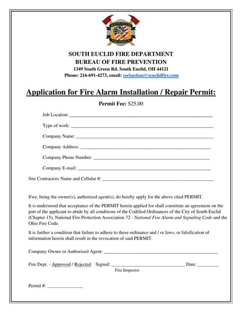 City Of South Euclid Ohio Application For Fire Alarm Installation