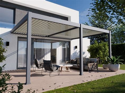 Pérgola Bioclimática Adosada de Aluminio 19 m² 3 6 x 5 3m Gris