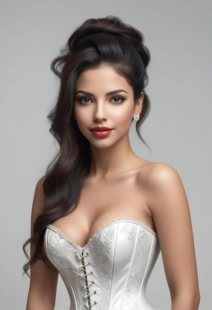 Premium Ai Image Portrait Of Beautiful Brunette Woman In White Corset With Makeup