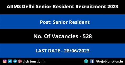 Aiims Delhi Senior Resident Recruitment Job Junction