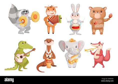 Creative Cute Animals Playing Music Instruments Stock Vector Image