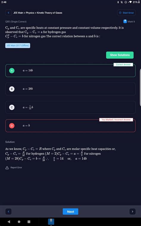 Jee Main Physics Kinetic Theory Of Gases Q Single Correct Mark It