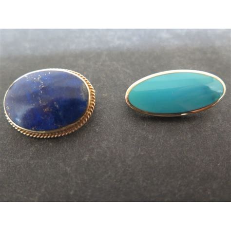 Two Ct Yellow Gold Brooches With Lapis Lazuli And Turquoise Approx