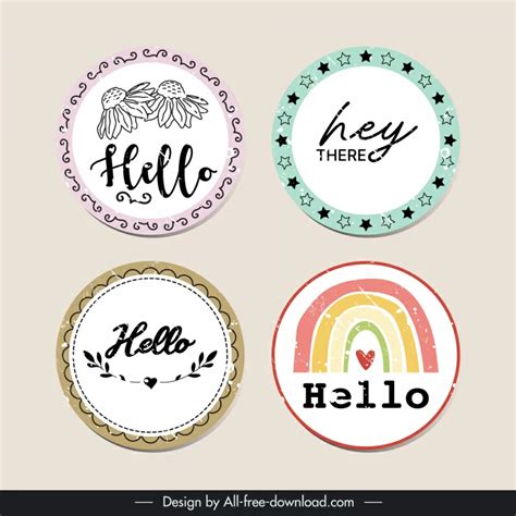 Hello Stamp Templates Flat Circle Texts Floras Vectors Graphic Art