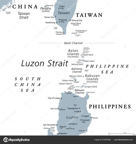 Luzonstraße Graue Politische Landkarte Straße Zwischen Luzon Und Taiwan