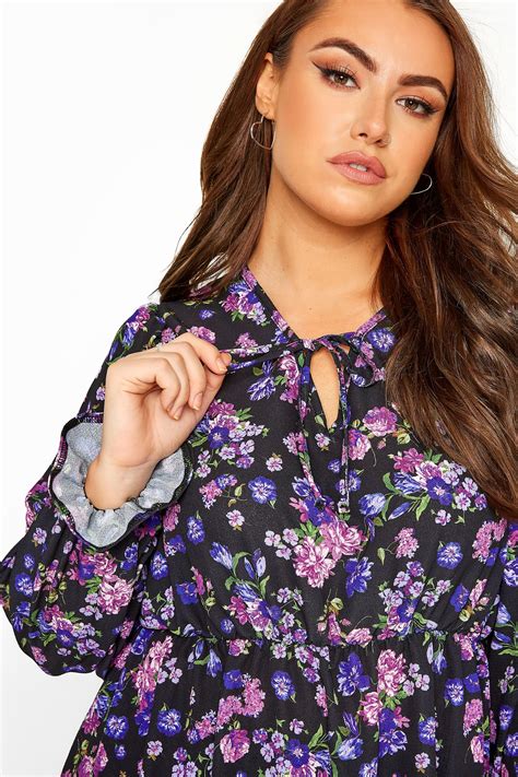 Purple Floral Frill Blouse Yours Clothing