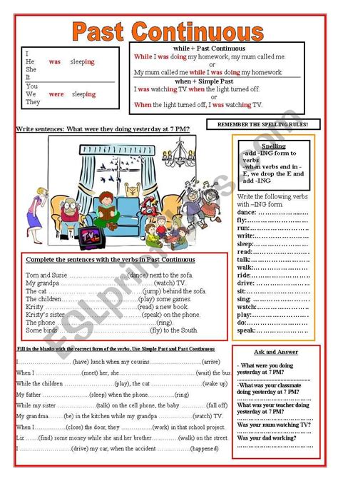 Past Continuous When While Keys ESL Worksheet By Pauguzman