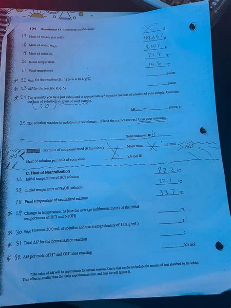 Data And Calculations Heat Effects And Calorimetry Chegg