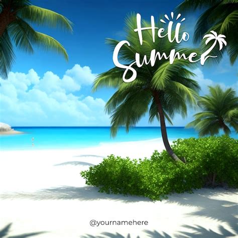 Premium Psd Psd A Beach With Palm Trees And The Words Hello Gum