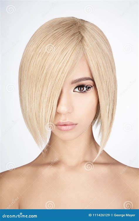 Lovely Asian Woman With Blonde Short Hair Stock Image Image Of Doll Coiffure