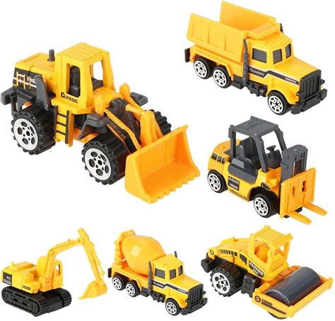 6pcs Set Vehicules de Chantier Mini Jouet Camion Miniature Véhicule de