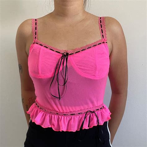 Yesstyle Lace Ruffle Trim Hot Pink Lingerie Mesh Depop