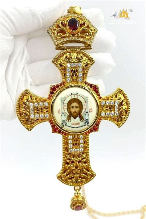 Православний наперсний хрест із латуні з прикрасами із фітанітів ...