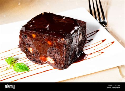 Chocolate And Walnuts Cake Stock Photo Alamy