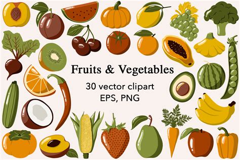 Vector Fruits And Vegetables Clipart By Apetekmarket Thehungryjpeg