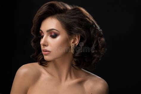 Seductive Brunette With Naked Shoulders Perfect Skin Stock Photo Image Of Glamour Posing