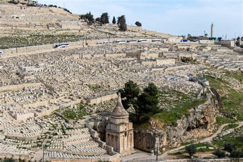 Kidron Valley and Jewish Cemetery in Mount of Olives. Tomb of Absalom Stock Image - Image of ...