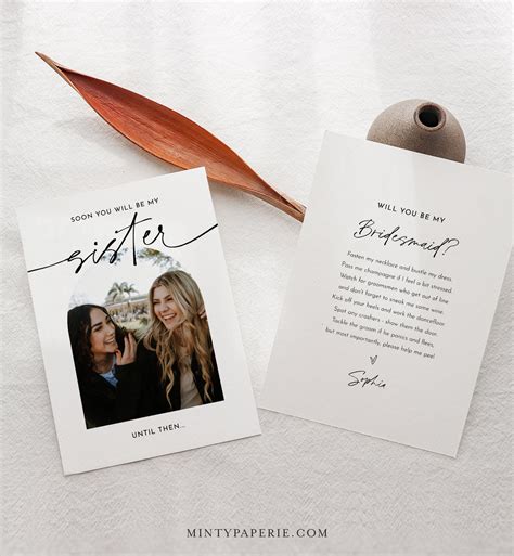 Sister Bridesmaid Proposal Card Printable Photo Will You Be My