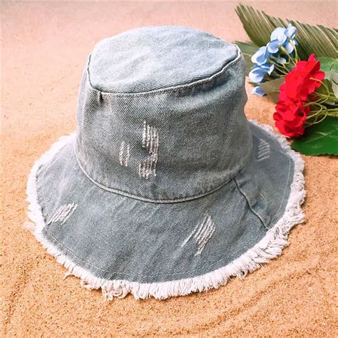 Buy Women Denim Cotton Bucket Hat For Lady Summer Autumn Folding Flat Sun