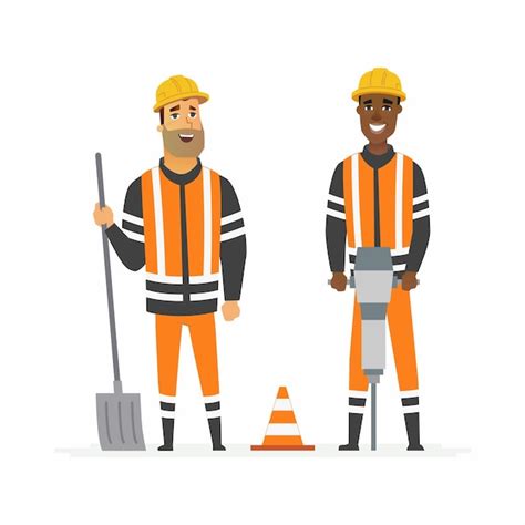 Travailleurs De La Construction De Routes Illustration De Personnages