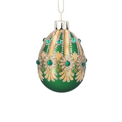 Gisela Graham Green Glass Egg Bauble With Jewels