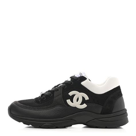 Chanel Mesh Suede Grained Calfskin Womens Cc Sneakers 405 Black White