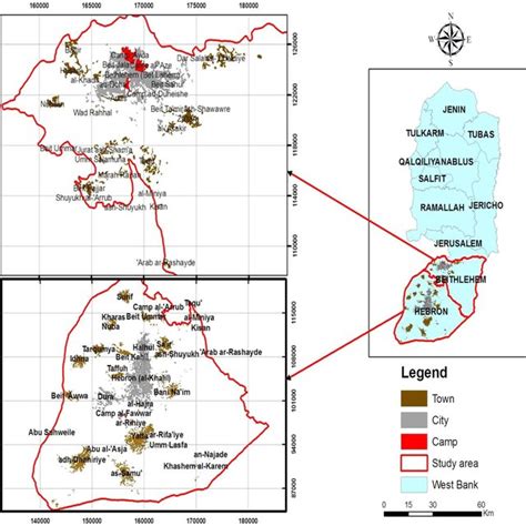 A map of the West Bank and a detailed map of Southern Palestine. The... | Download Scientific ...