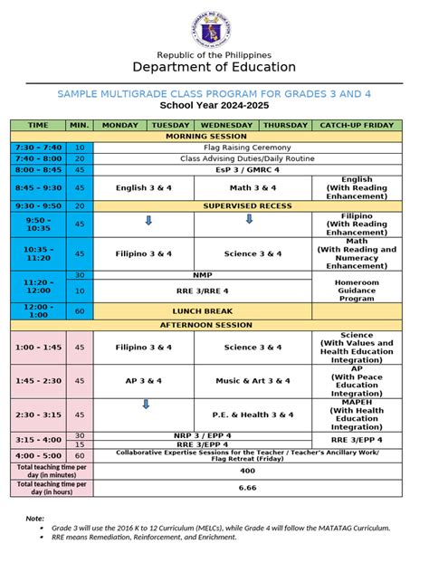 Sample MG Class Program Gr. 34 Sy 2024 25 | PDF