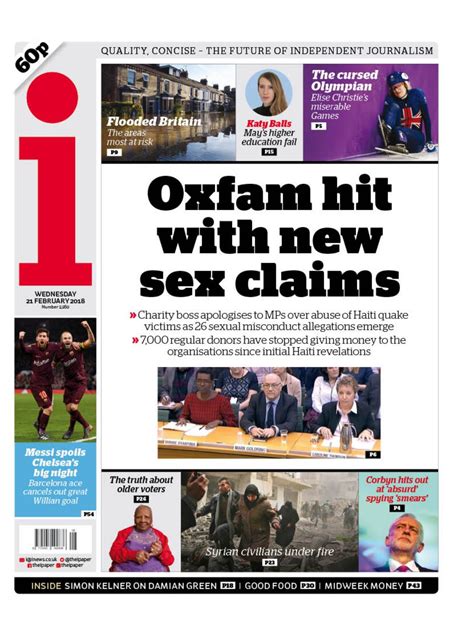 Newspaper Headlines Charity Sex Claims And Queen Of Fashion Bbc News