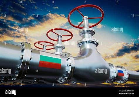 Gas Pipeline Flags Of Bulgaria And Russia 3D Illustration Stock