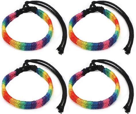 MWOOT Pack Of 4 LGBT Gay Pride Bracelet Rainbow Wristband Friendship Charm Band Gay Pride Parade