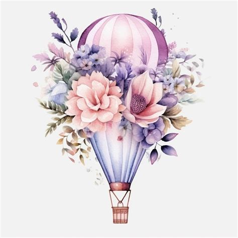 Premium AI Image Watercolor Illustration Of A Hot Air Balloon With Flowers