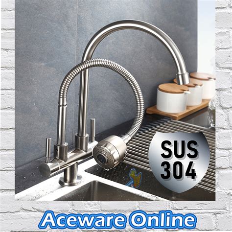 Atocco 304 Stainless Steel Twin Double Pillar Mounted Tap Sink 2 Mode