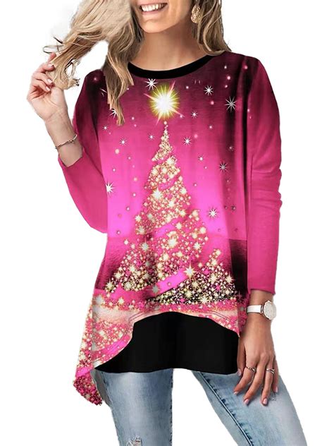 Womens Christmas Plus Size Tops Tunic Loose T Shirts Party Long Sleeve Blouse Walmart Canada