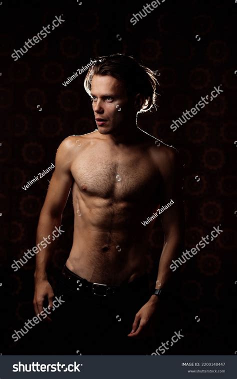 Muscular Athletic Man Naked Torso Inflated Stock Photo