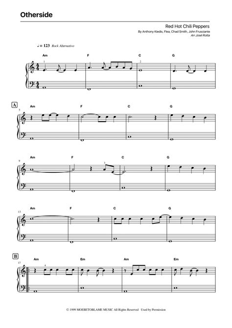 Otherside Arr Jos Rotta Por Red Hot Chili Peppers Partituras Para Piano F Cil En Sheet Music